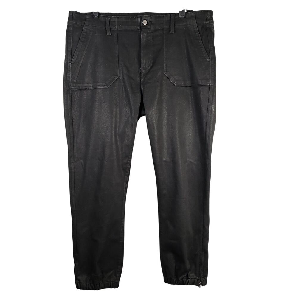 Paige Size 34 Mayslie Shiny Coated Ankle‎ Jeans Black Zip Ankle Moto Cyberpunk